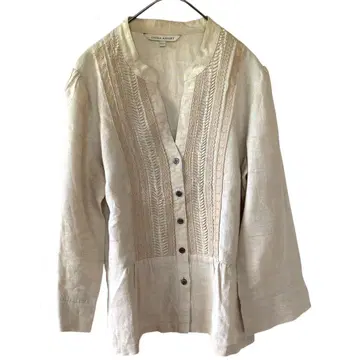 로라 애슐리 LAURA ASHLEY 자수 레이스 튜닉 린넨 100% L