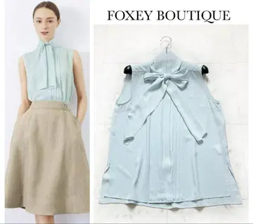 FOXEY 폭시 블라우스 플리츠 에센스 아쿠아 블루 40 완판