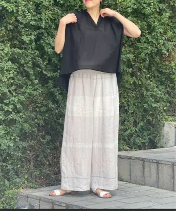 비어즐리 린넨 허리 리브 팬츠 0호 라이트 그레이