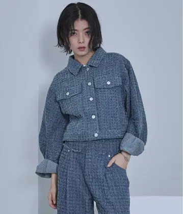 스크래치 데님 숏 자켓