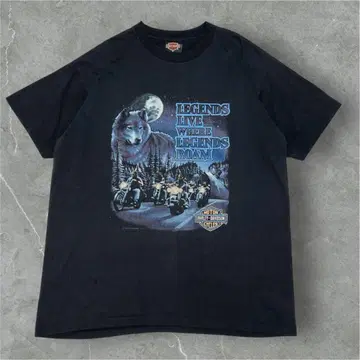 90s 할리 데이비슨 USA제 빈티지 티셔츠 XL 블랙 늑대 6778