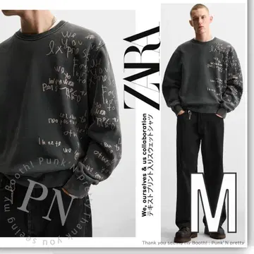 ZARA 텍스트 프린트 워시 가공 스웨트 셔츠 다크 그레이