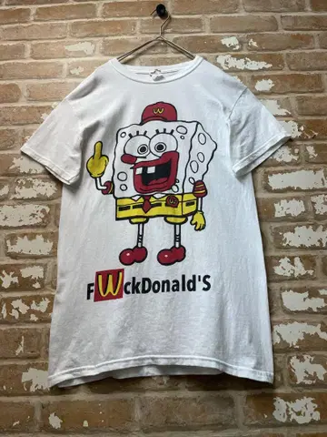 00s 맥도날드 스펀지 밥 부츠 티셔츠 화이트 패러디 구제 의류