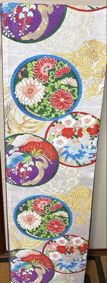 길상 화문 양식 화이트 후쿠로 오비
