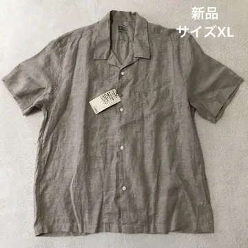 새상품 무인양품 헴프 워싱 반팔 셔츠 린넨 베이지 남성용 XL