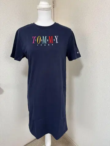 TOMMY JEANS 면 롱 티셔츠 네이비 반팔 롱 원피스 튜닉