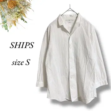 SHIPS 긴팔 셔츠 S 화이트 스트랩 패턴 작은 체구 심플 3947