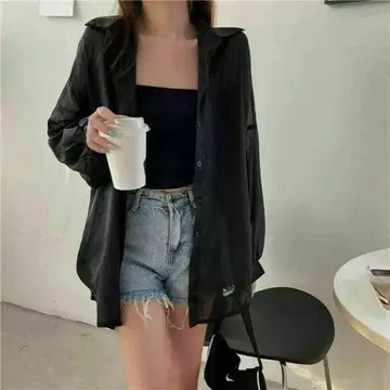 여성용 시어 셔츠 시스루 퍼플 더스티 컬러 긴팔