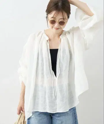 플라주 mesh gather 블라우스