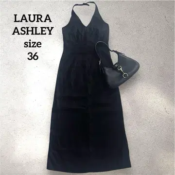 LAURA ASHLEY 고급 린넨 블랙 홀터넥 롱 원피스 36