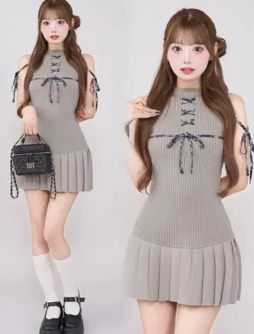 다리치 도킹 레이스업 미니 원피스 그레이