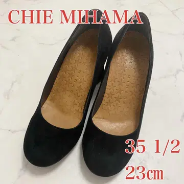 CHIE MIHARA 심플 블랙 펌프스 와이드 힐 스웨이드 23cm