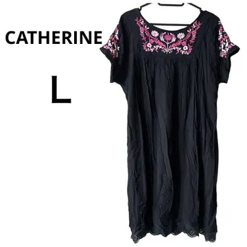 CATHERINE 블랙 자수 티셔츠 원피스 L 사이즈