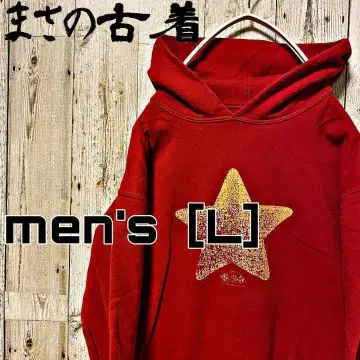 스타 프린트 긴팔 후드티 men's [L] 레드
