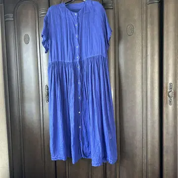 네스트로브 린넨 거즈 앞이 트인 셔츠 원피스 블루 nest Robe