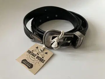 Vintage Works 코인 장식 블랙 가죽 벨트