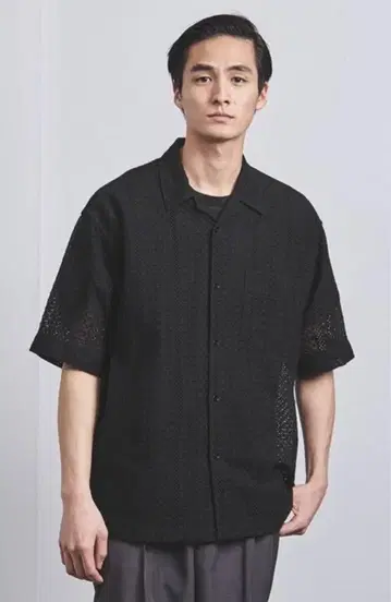 UNTED ARROWS 지오메트릭 레이스 오픈 카라 셔츠