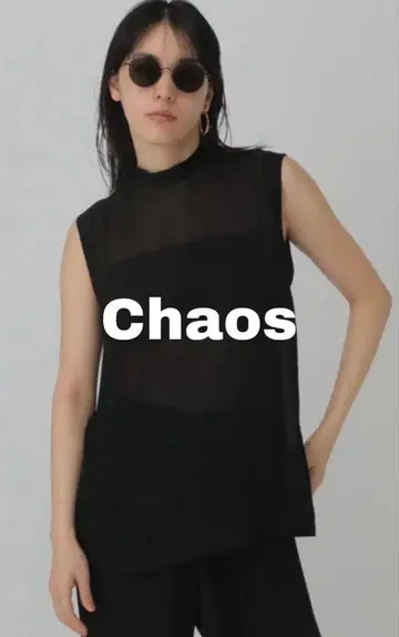 Chaos 카오스 포지트 블라우스 시스루 슬리브리스 블랙 검정