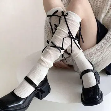 SHEIN 쉬인 양말 니하이 삭스 리본 패치워크