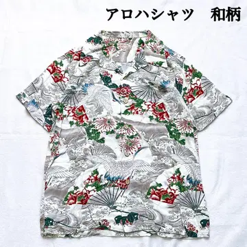 알로하 셔츠 일본풍 패턴 LL 학 후지산 국화 hawaiian shirt