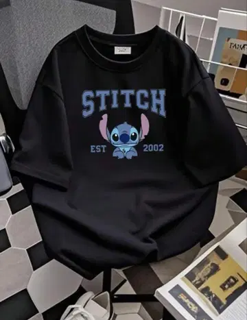 스티치 EST 2002 티셔츠 블랙 블랙