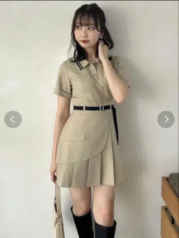 dazzlin 폴로 스타일 미니 원피스 베이지