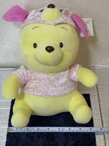 푸우 플리스 봉제 인형 핑크 모자 약 30cm