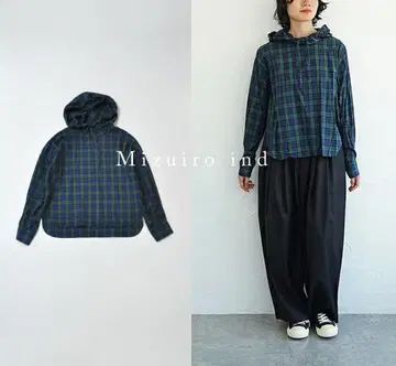 Mizuiro ind 미즈이로 인드 체크 개더 후드 풀오버 셔츠