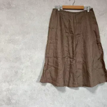 MUJI 무인양품 린넨 100% 미디 스커트 브라운 봄/여름 린넨 개더