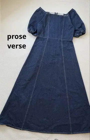 prose verse 스퀘어 넥 퍼프 슬리브 데님 원피스 FREE