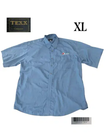 TEXX 구제 의류 기업 반팔 버튼 다운 워크 셔츠 XL 펩시 콜라