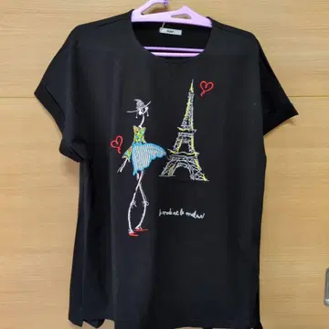 NICE CLAUP 에펠탑 자수 티셔츠 F 사이즈 블랙