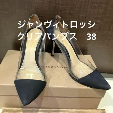 Gianvito 지안비토 로시 클리어 펌프스 38 네이비 안감 처리됨