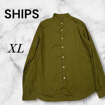 쉽스 ships 코튼 드레스 긴팔 셔츠 그린 스트라이프 XL 겉옷