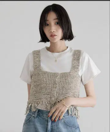 LOWRYSFARM 프린지 믹스 뷔스티에 베이지