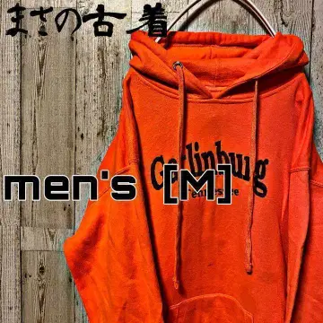 자수 긴팔 후드티 men's [M] 오렌지