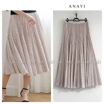 ANAYI 스퀘어 도트 프린트 플레어 스커트 36 베이지