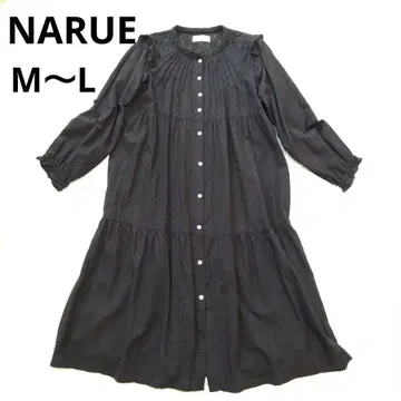 NARUE 나루에 블랙 티어드 룸웨어 면 100 프론트 오픈