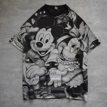 90's- 디즈니 미키 미니 올 패턴 티셔츠 L XL 사이즈 정도