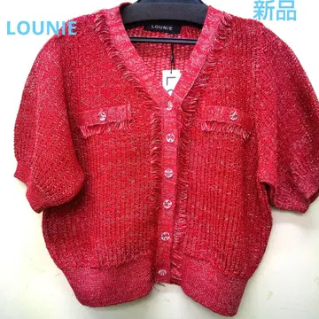 LOUNIE 빨간색 프린지 디자인 니트 반팔 새상품
