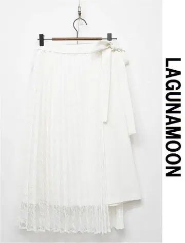 R-D443/새상품급 러그문 미디 스커트 레이어드 레이스 S 화이트