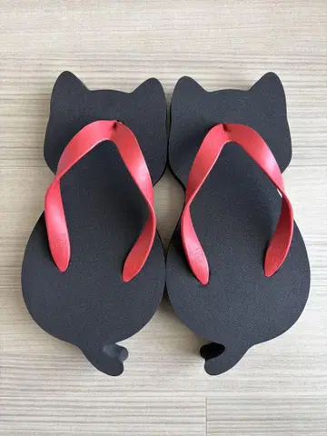고양이 모양 비치 샌들 블랙 레드