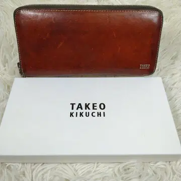 TAKEO KIKUCHI 박스 포함 가죽 장지갑 브라운