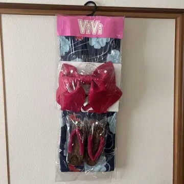 유카타 세트 금붕어 네이비 핑크 리본