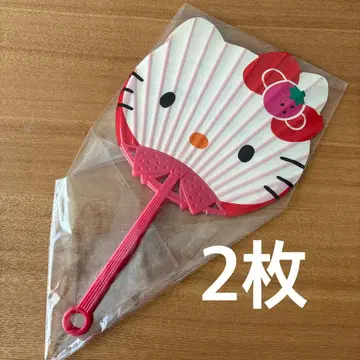 헤이세이 레트로 1995년 제작 키티 부채 2장 딸기 산리오 레어 레어