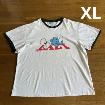 THE SMURFS 링거 티셔츠 XL 화이트 블랙 스머프 코튼
