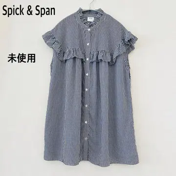 미사용 Spick & Span 슬리브리스 프릴 블라우스 스트라이프