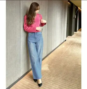 고베 레터스 미사용 새상품 오카베 아유미 콜라보] 와이드 스트레이트 데님