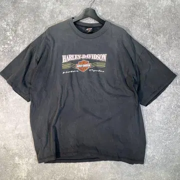 90s 할리데이비슨 양면 [XL] 바이크 로고 태양 선 페이드