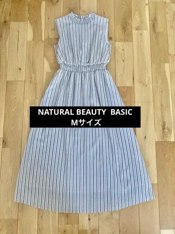 NATURAL BEAUTY BASIC 스트라이프 슬리브리스 롱 원피스